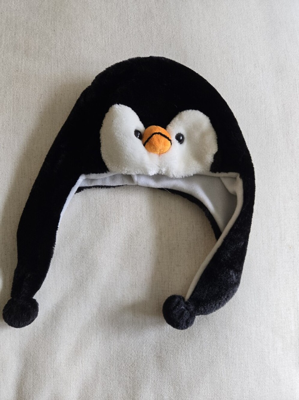 Plush Penguin Hat With Ear Flaps with Orange Beak